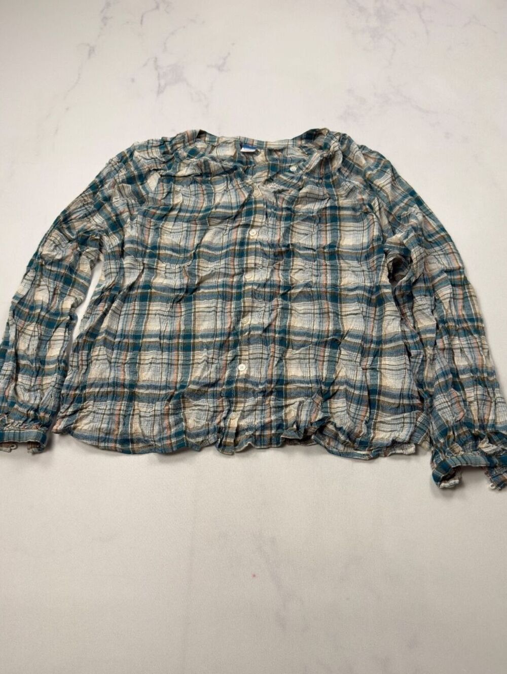 Old Navy Plaid Button-Up Shirt Blue Tan 90s Classic Style - Womens M